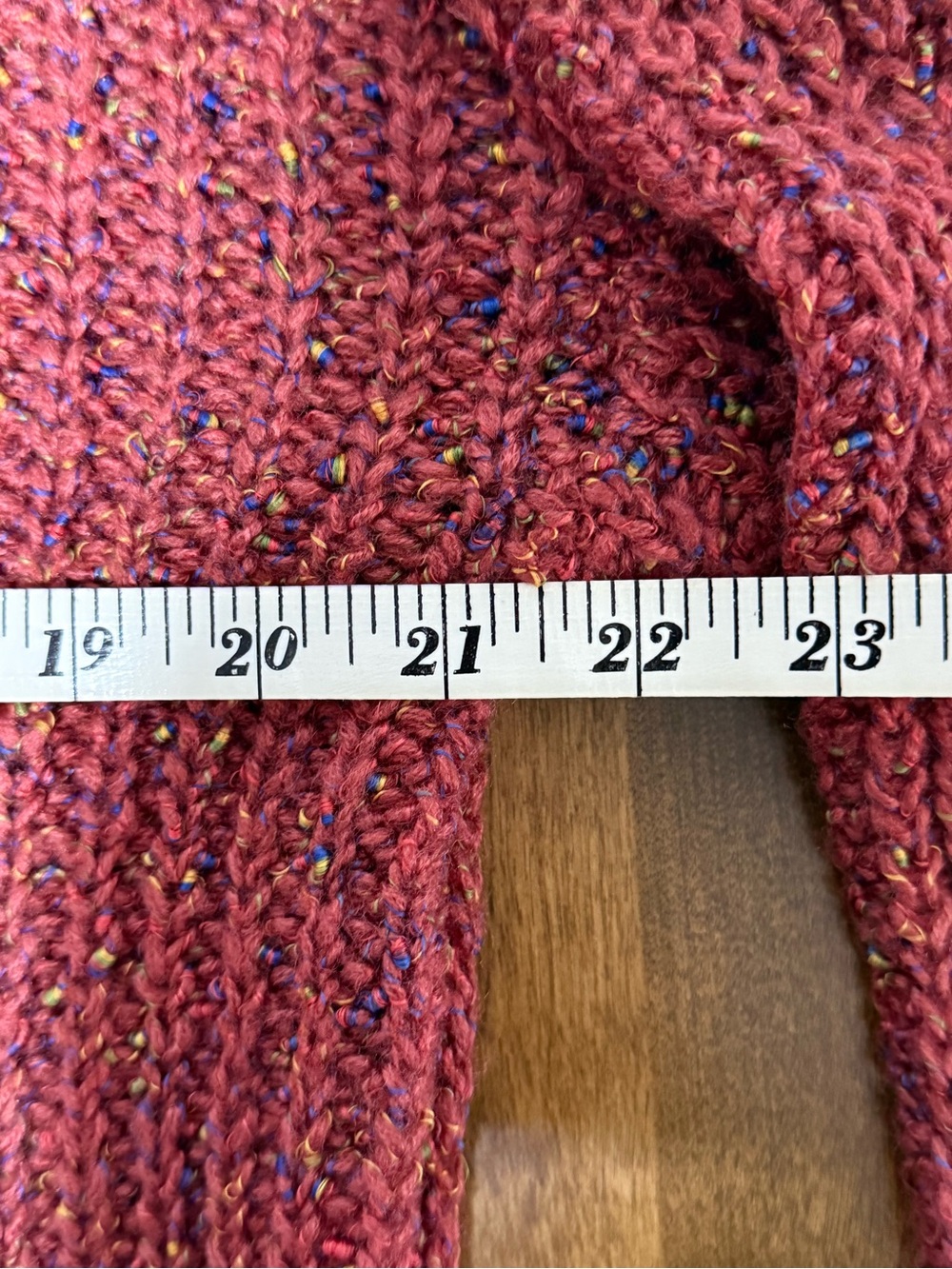 Staccato Textured Knit Sweater in Red with Blue and Yellow Speckles - Picture 4 of 6